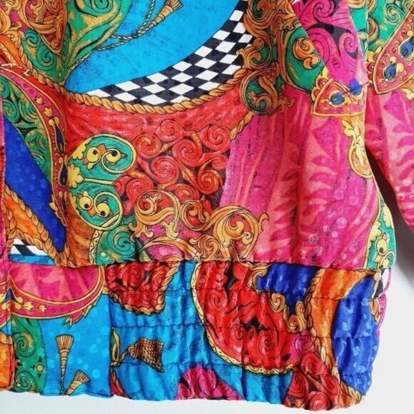 Vintage Silky Satin Retro Colorful Abstract Art Bomber Jacket Sz M - Picture 5 of 12